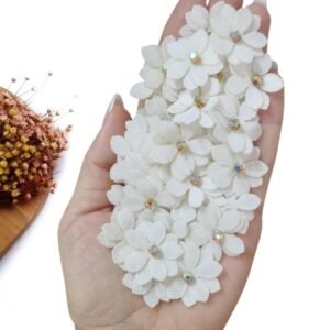 APLIQUE FLOR EM TECIDO LINHO 2,5 CM OFF WHITE C/ 2 UND