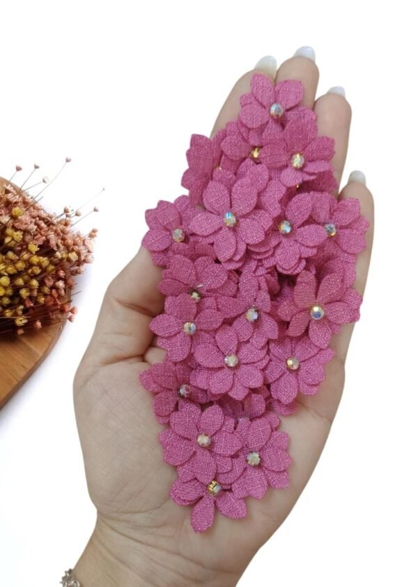 APLIQUE FLOR EM TECIDO LINHO 2,5 CM PINK C/ 2 UND