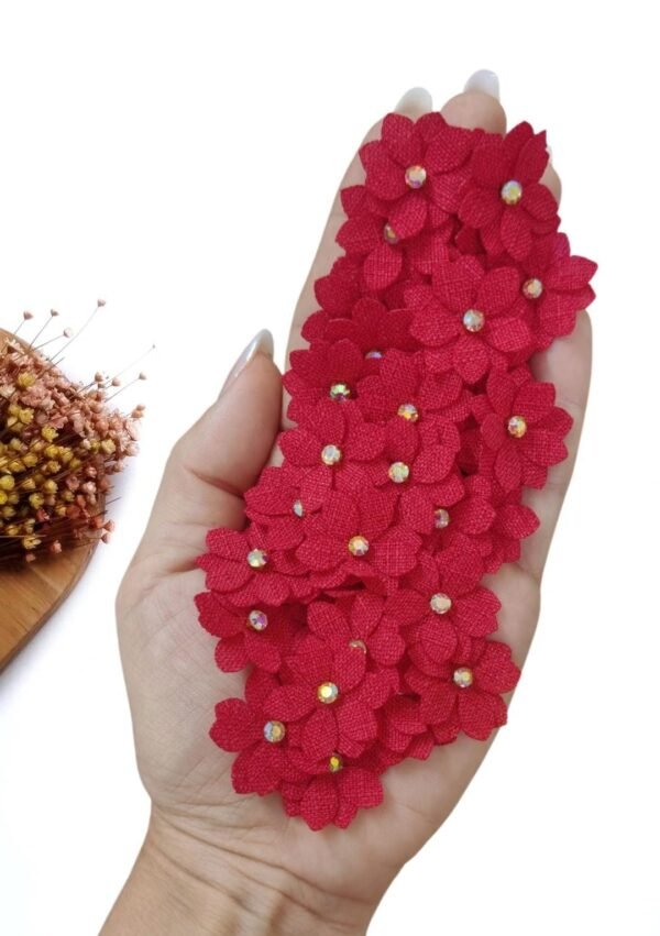 APLIQUE FLOR EM TECIDO LINHO 2,5 CM VERMELHO C/ 2 UND