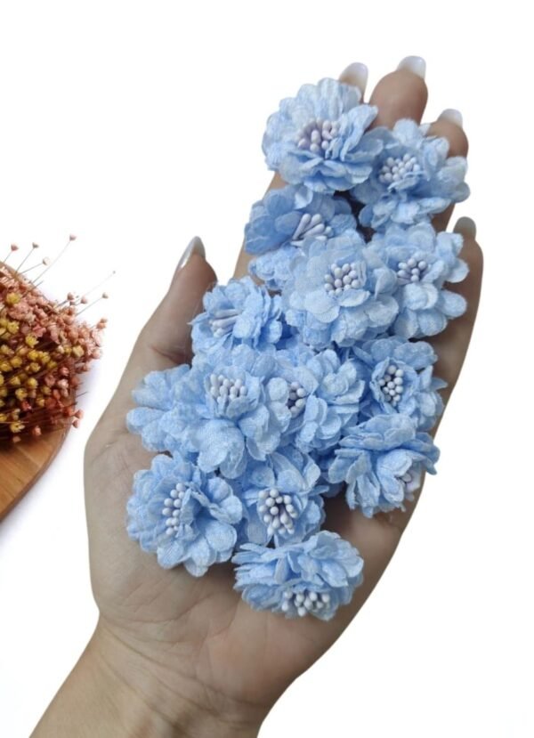 APLIQUE FLOR EM TECIDO RENDADO 3 CM AZUL BEBÊ C/ 2 UND