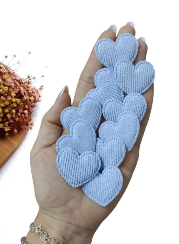 APLIQUE CORAÇÃO COTELÊ AZUL BEBÊ 3,5CM C/ 2 UND