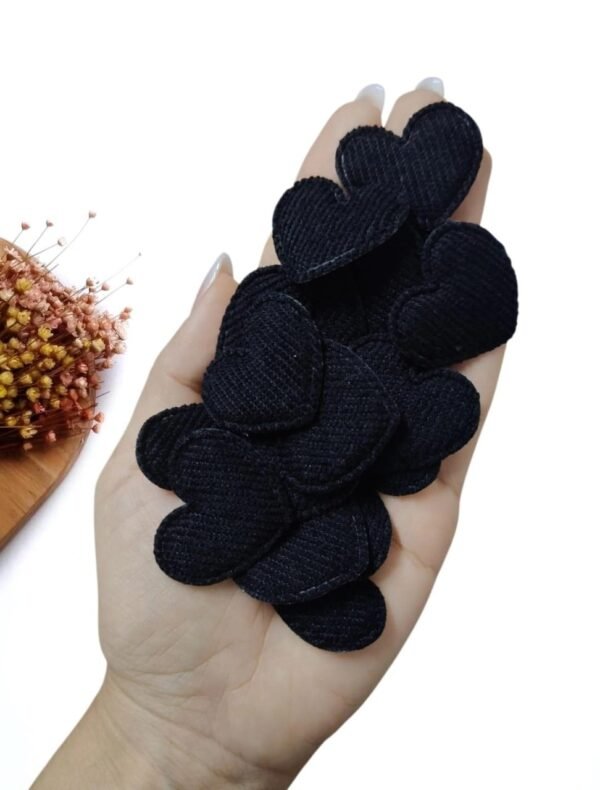 APLIQUE CORAÇÃO COTELÊ PRETO 3,5CM C/ 2 UND