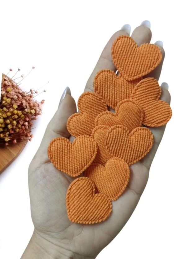 APLIQUE CORAÇÃO COTELÊ LARANJA 3,5CM C/ 2 UND