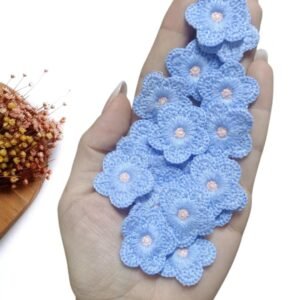 FLOR EM TECIDO BORDADA 2,5CM AZUL C/ 2 UND