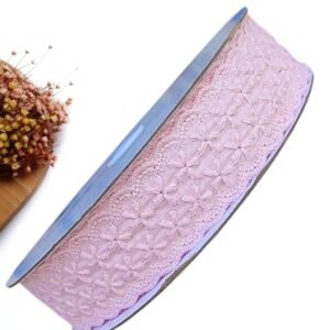 FITA FLORAL ROSA 38MM  C/ BORDAS TRABALHADA METRO