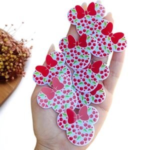 APLIQUE EM ACRÍLICO SUBLIMATICO SILUETE MINNIE CEREJA 4 CM UND