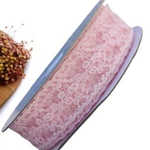 FITA RENDA VOIL 38 MM FLORES BORDADAS ROSA - METRO