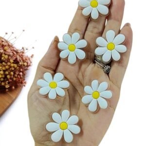 APLIQUE EMBORRACHADO FLOR  7 PÉTALAS BRANCA 3 CM C/ 2 UND