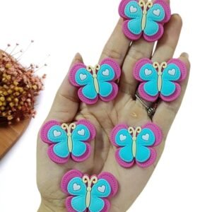 APLIQUE EMBORRACHADO BORBOLETA PESPONTO VERDE / PINK 3,5 CM C/ 2 UND