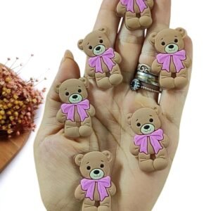 APLIQUE EMBORRACHADO URSINHO DE GRAVATA ROSA 3,7 CM C/ 2 UND