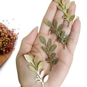 GALHO DE FOLHAS EM LONITA DOURADA 6 CM C/ 4 UND (MODELO 2)