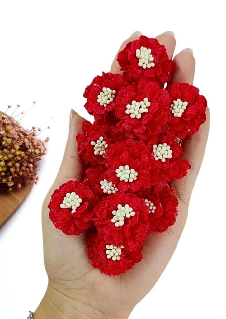 APLIQUE FLOR EM TECIDO RENDADO 3,5 CM VERMELHO C/ 2 UND