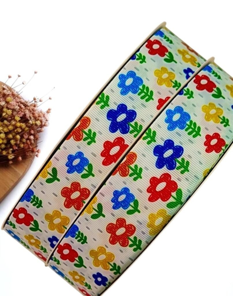 FITA GORGURÃO YAMA ESCOLAR 38 MM FLORES COLORIDAS - METRO