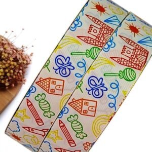 FITA GORGURÂO YAMA ESCOLAR 38 MM OBJETOS COLORIDOS - METRO