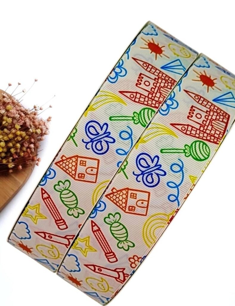 FITA GORGURÂO YAMA ESCOLAR 38 MM OBJETOS COLORIDOS - METRO