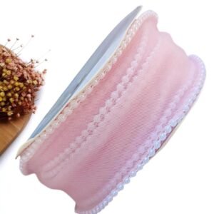 FITA VOAL BORDAS DE PÉROLAS 38 MM ROSA - METRO