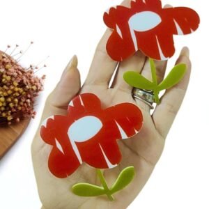 APLIQUE EM ACRÍLICO SUBLIMADO CURVADO FLOR RABISCADA VERMELHA 8 CM UND