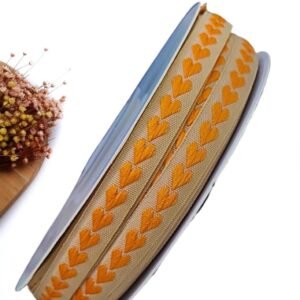 FITA IMPORTADA CORAÇÕES BORDADOS 10MM  LARANJA – METRO