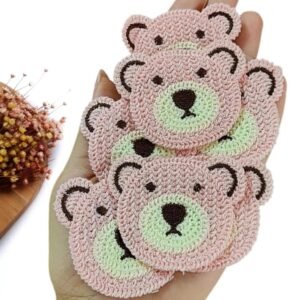 APLIQUE URSINHO EM CROCHÊ ROSA 6 CM C/ 2 UND