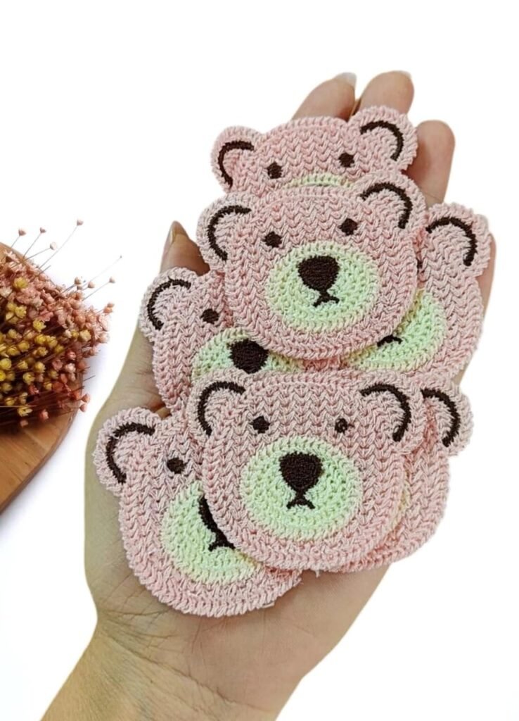 APLIQUE URSINHO EM CROCHÊ ROSA 6 CM C/ 2 UND