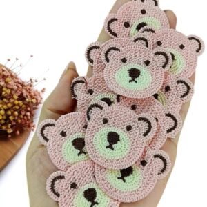 APLIQUE URSINHO EM CROCHÊ ROSA 4,2 CM C/ 2 UND