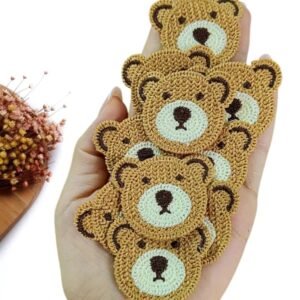APLIQUE URSINHO EM CROCHÊ BEGE 4,2 CM C/ 2 UND