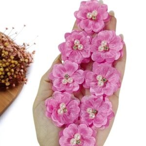 APLIQUE FLOR IMPORTADA DE CETIM COM VOAL ROSA 3,5CM UND