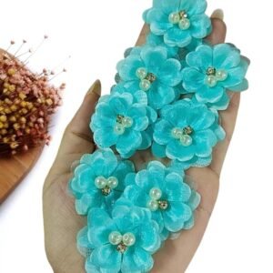 APLIQUE FLOR IMPORTADA DE CETIM COM VOAL VERDE 3,5CM UND