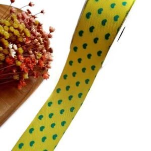 FITA ART FITAS AMARELA 38MM CORAÇÕES VERDE C/ 10 METROS