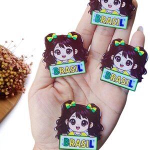 APLIQUE EM ACRÍLICO SUBLIMADO MENININHA MASCOTE BRASIL 4 CM UND