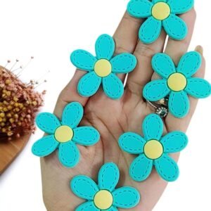 FLOR PESPONTADA EMBORRACHADA 5 PÉTALAS VERDE ÁGUA 4CM C/ 2 UND