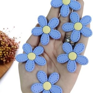 FLOR PESPONTADA EMBORRACHADA 5 PÉTALAS AZUL 4CM C/ 2 UND