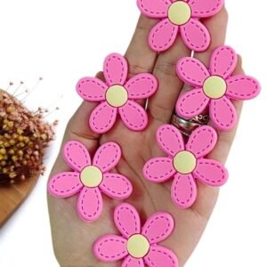 FLOR PESPONTADA EMBORRACHADA 5 PÉTALAS ROSA 4CM C/ 2 UND