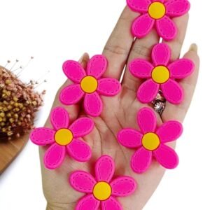 FLOR PESPONTADA EMBORRACHADA 5 PÉTALAS PINK 4CM C/ 2 UND