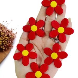 FLOR PESPONTADA EMBORRACHADA 5 PÉTALAS VERMELHO 4CM C/ 2 UND