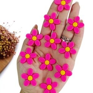 FLOR PESPONTADA EMBORRACHADA 5 PÉTALAS PINK 2,6CM C/ 2 UND