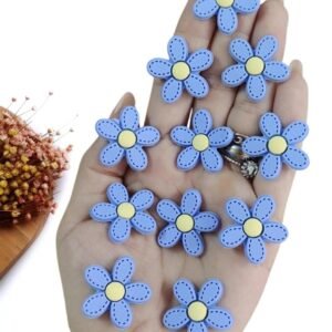 FLOR PESPONTADA EMBORRACHADA 5 PÉTALAS AZUL 2,6CM C/ 2 UND