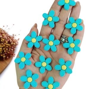 FLOR PESPONTADA EMBORRACHADA 5 PÉTALAS VERDE 2,6CM C/ 2 UND