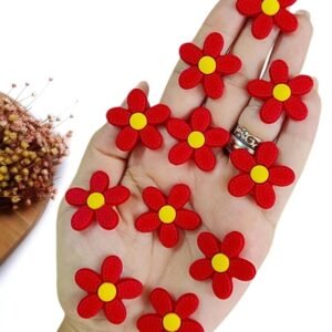 FLOR PESPONTADA EMBORRACHADA 5 PÉTALAS VERMELHA 2,6CM C/ 2 UND