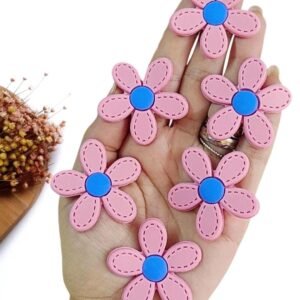 FLOR PESPONTADA EMBORRACHADA 5 PÉTALAS ROSA BEBÊ 2,6CM C/ 2 UND