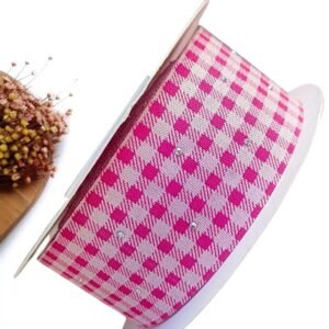 FITA IMPORTADA XADREZ CRAVEJADA DE STRASS 38MM ROSA CHICLETE - METRO