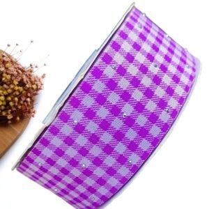 FITA IMPORTADA XADREZ CRAVEJADA DE STRASS 38MM LILAS - METRO