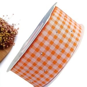 FITA IMPORTADA XADREZ CRAVEJADA DE STRASS 38MM LARANJA - METRO