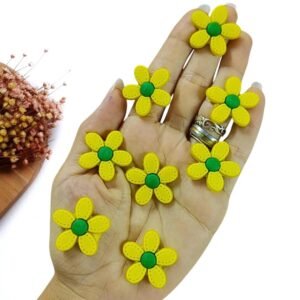 FLOR PESPONTADA EMBORRACHADA 5 PÉTALAS AMARELO 2,6CM C/ 2 UND