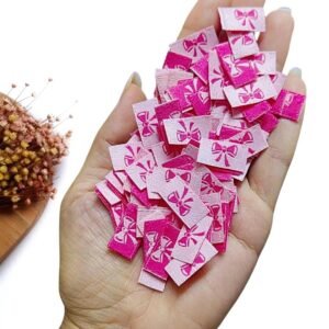 ETIQUETA COM LAÇO BORDADO PINK 2CM C/10 UNIDADES