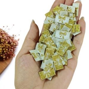 ETIQUETA COM LAÇO BORDADO DOURADA 2CM C/10 UNIDADES