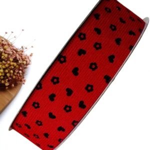 FITA IMPORTADA 38MM VERMELHO COTELÊ C/ CORAÇÕES E FLOR - METRO