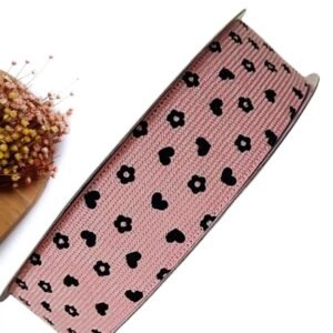 FITA IMPORTADA 38MM ROSA BEBÊ COTELÊ C/ CORAÇÕES E FLOR - METRO