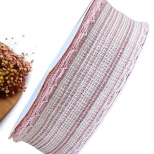 FITA IMPORTADA TWEED LISTRAS 38MM ROSA C/ BORDADO NAS BORDAS - METRO