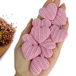 APLIQUE CORAÇÃO CROCHÊ ROSA 3,5CM C/ 2 UND